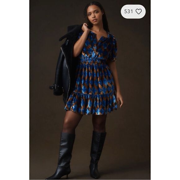 NEW Anthropologie Somerset Velvet V-Neck Smocked Tiered Mini Dress XX-Small & XS - Picture 8 of 8